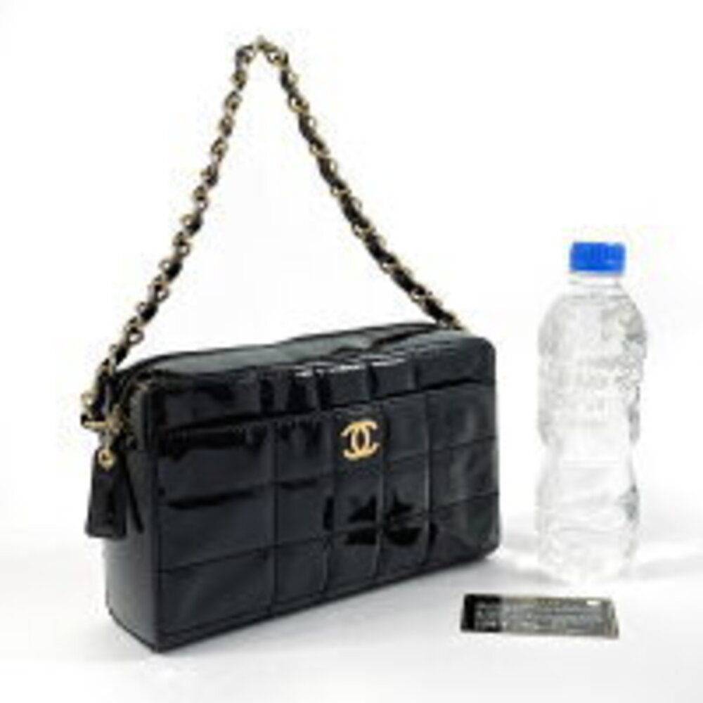 Chanel Bag Black Patent Chocobar Leather Chain Shoulder